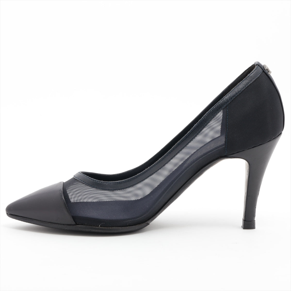 Chanel Coco Mesh x Leather Pumps 35  Black x Navy Lift