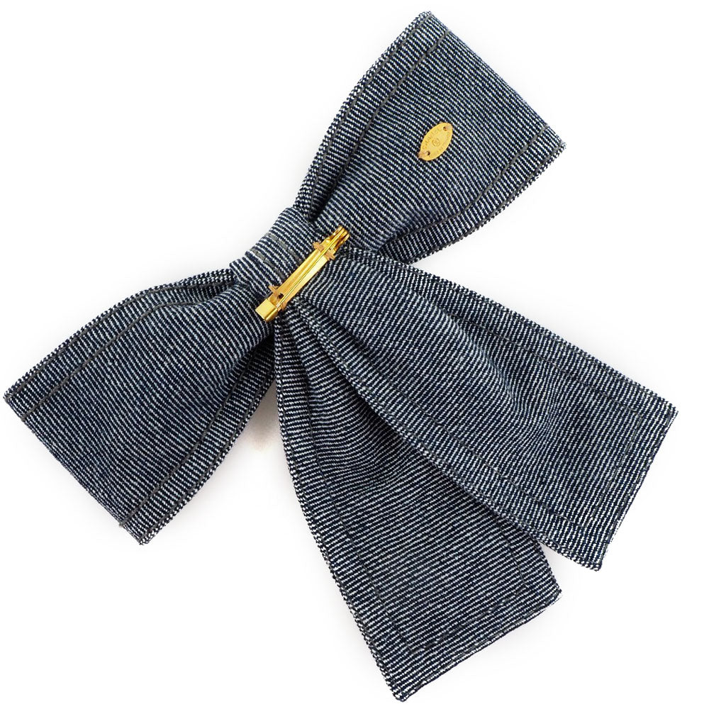 Chanel CHANEL Brooch Ribbon Cotton Denim French Made Blue  24g  A+ Ranked Laminated