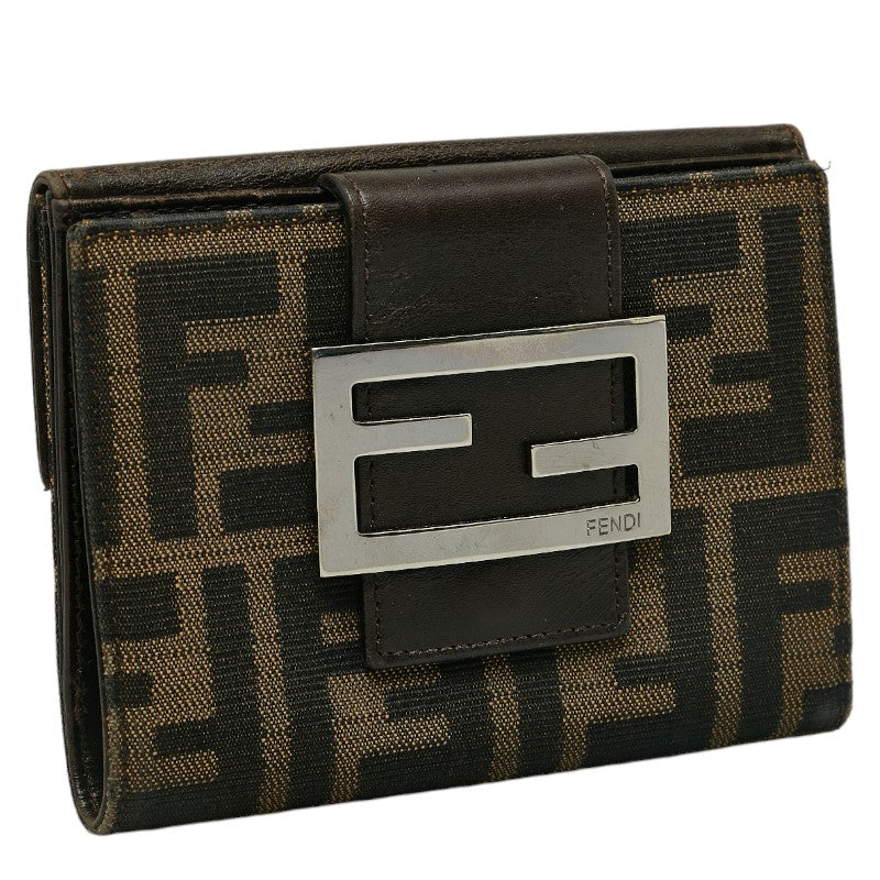 Fendi Zucca Double Fold Wallet Brown Canvas Leather  Fendi