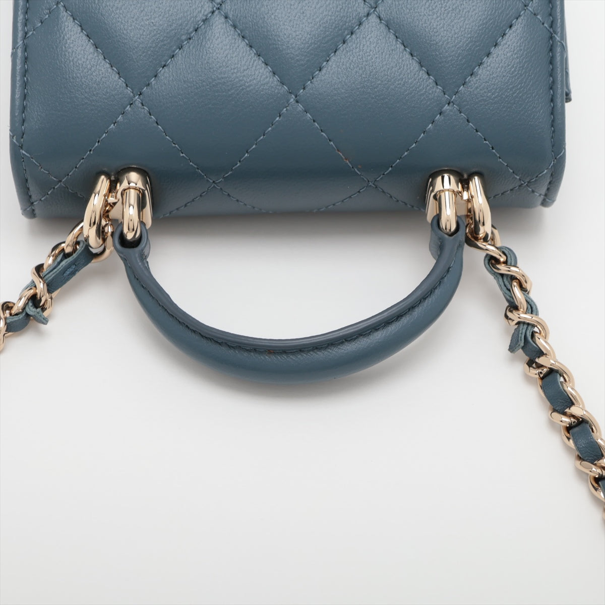 Chanel Mini Matrasse  Chain Shoulder Bag Top Handle Blue G  AP2682