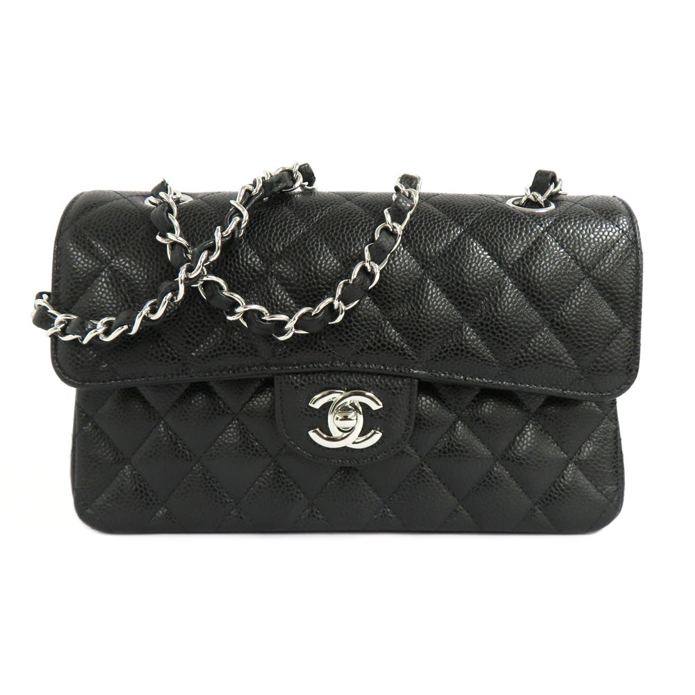 Chanel Matrasse 23 Classic Small Handbag A01113 Caviar S Leather Black Silver G  Black SV Gold Tools W Flap Chain Shoulder