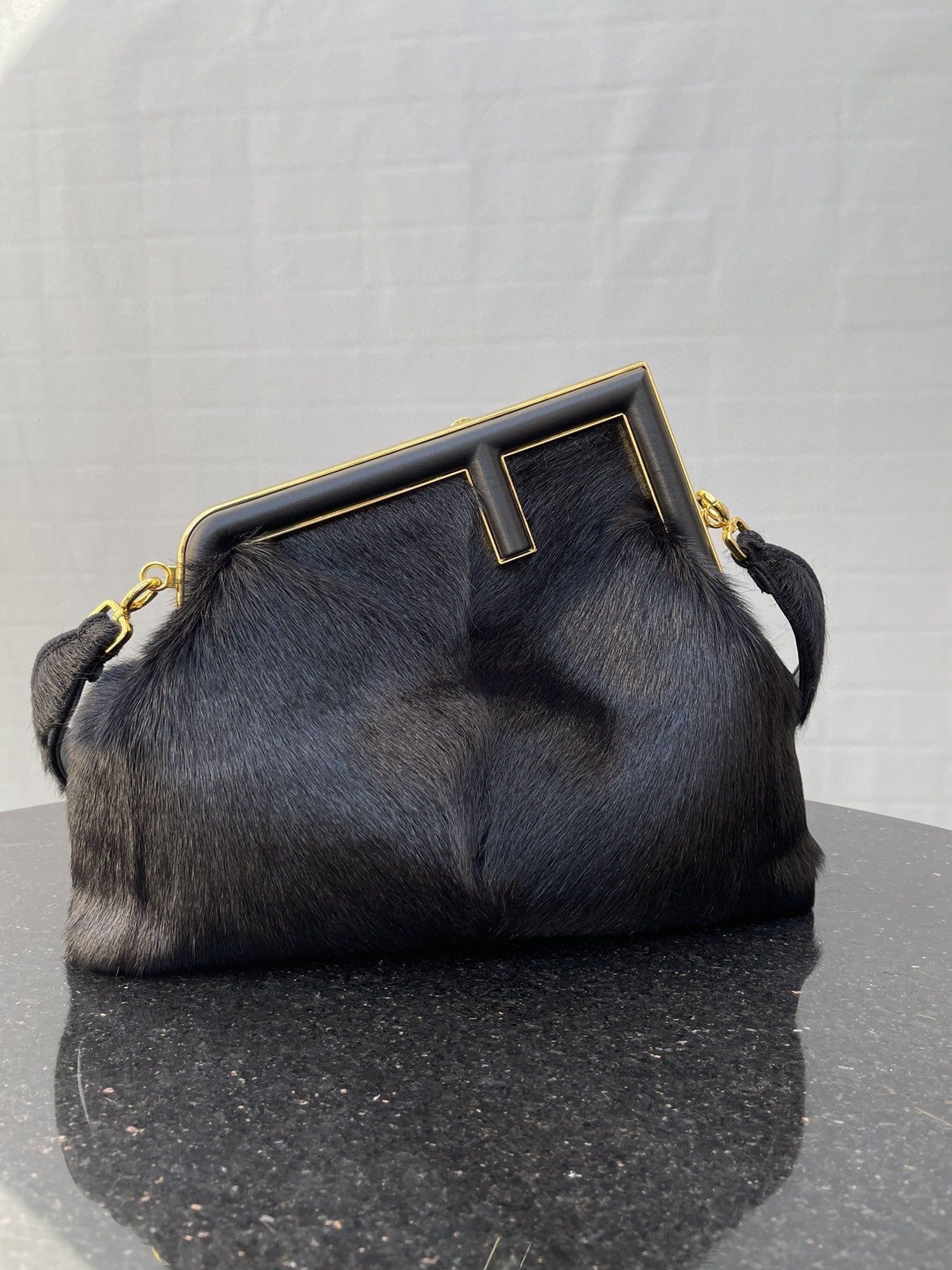 FI First Medium Black Fox Fur Bag For Woman 32.5cm/13in