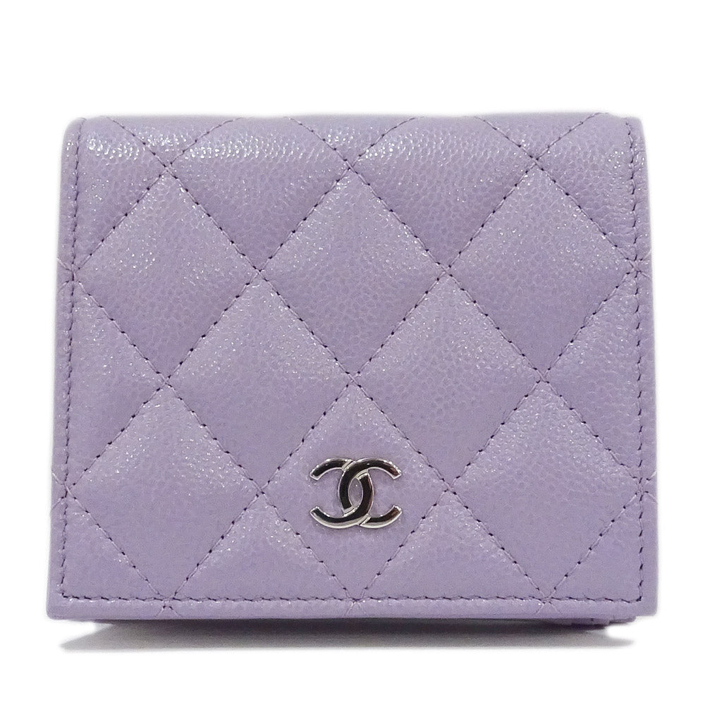 CHANEL Classic Small Wallet AP3178 Double Fold Wallet Greendock S Caviar Skin Silver  Pearl Wallet