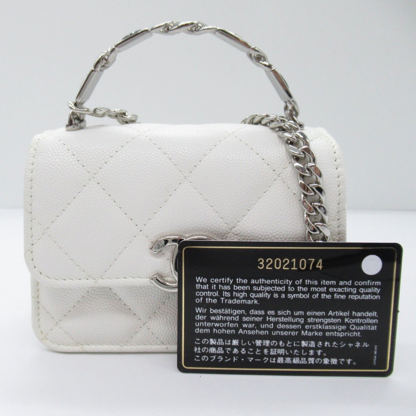 CHANEL Mini Chain Sder Bag Shoulder Bag Cabia S  White  AP2758