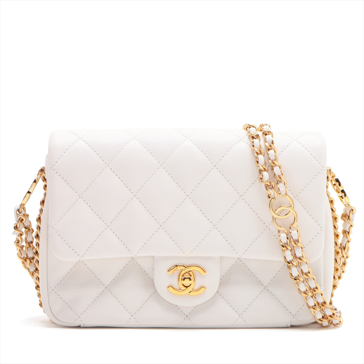 Chanel Mini Matrasse Caviar S Chain Shoulder Bag White G  AS3757