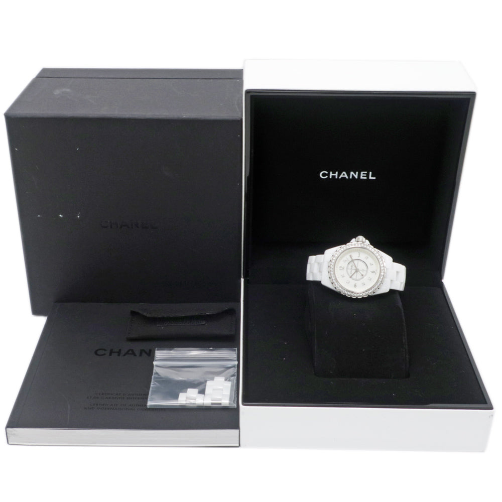 CHANEL J12 33mm H3110 White Ceramic White Bezel Diamond 8P Diamond Quartz  Woman Watch