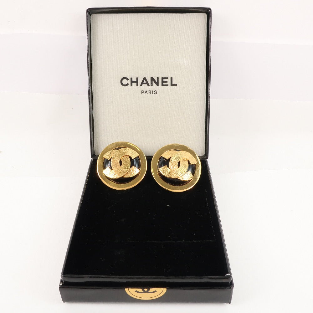 CHANEL EARLING COCOMARK GOLD MECKING BLACK about 49.8g LADY SCHOOL EARLING CHANEL EARLING BLACK