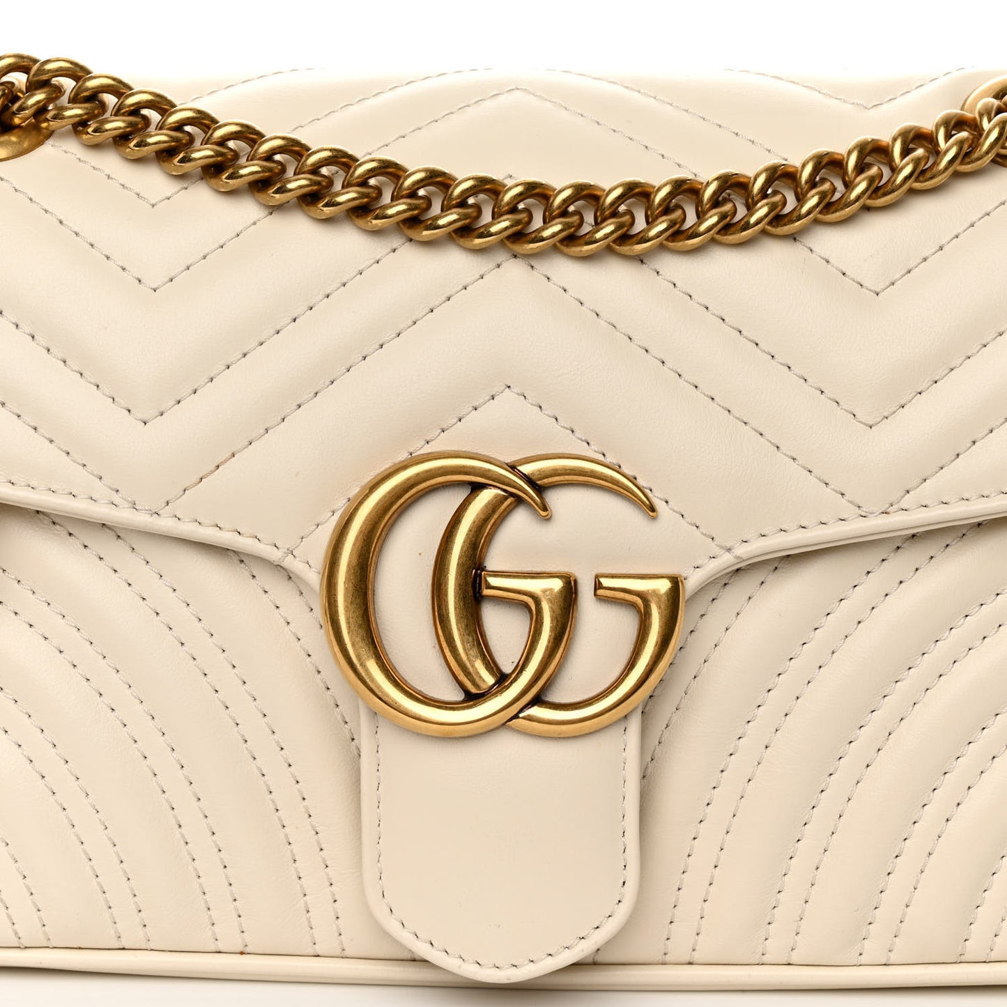 Gucci  Calfskin Matelasse Small GG Marmont Shoulder Bag White