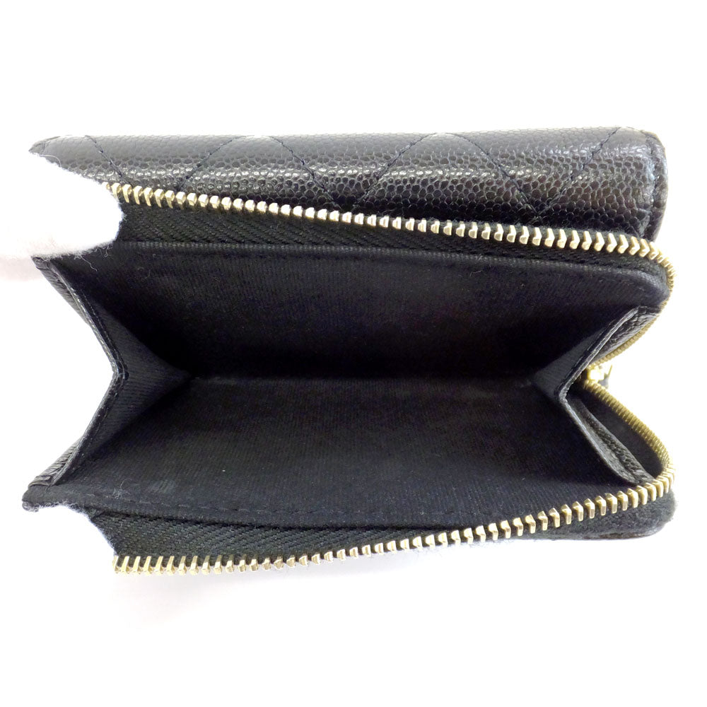 Chanel Three Fold Wallet Black Gold  L   Coco Mark AP3177 B10583  Wallet