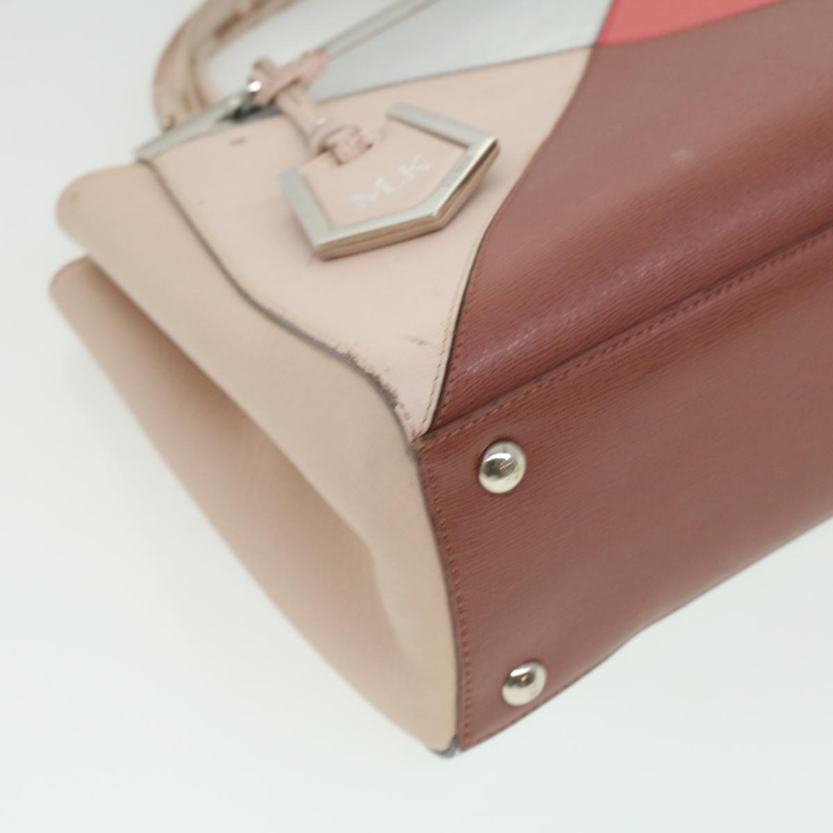 FENDI Hand Bag Leather Pink Silver beige