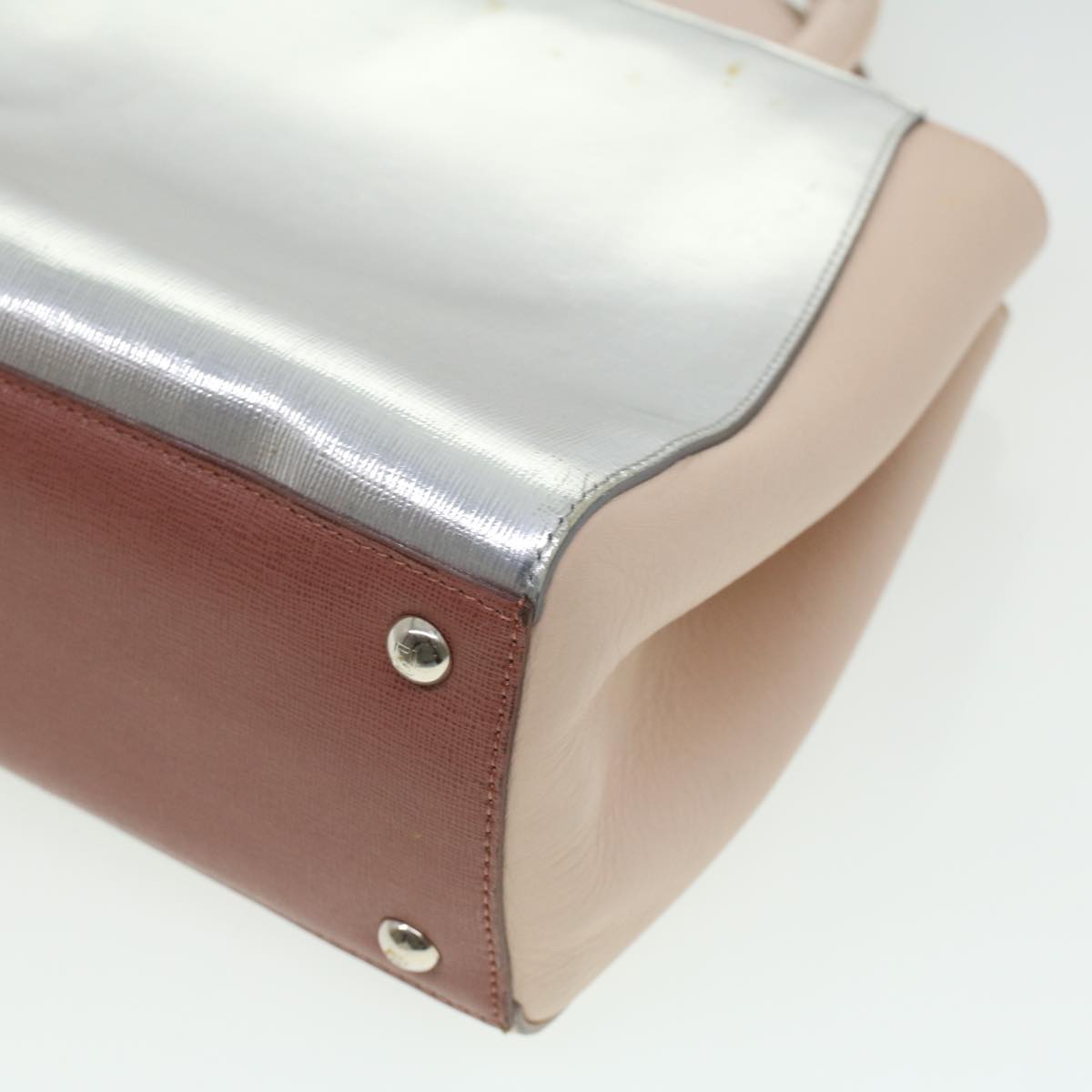 FENDI Hand Bag Leather Pink Silver beige