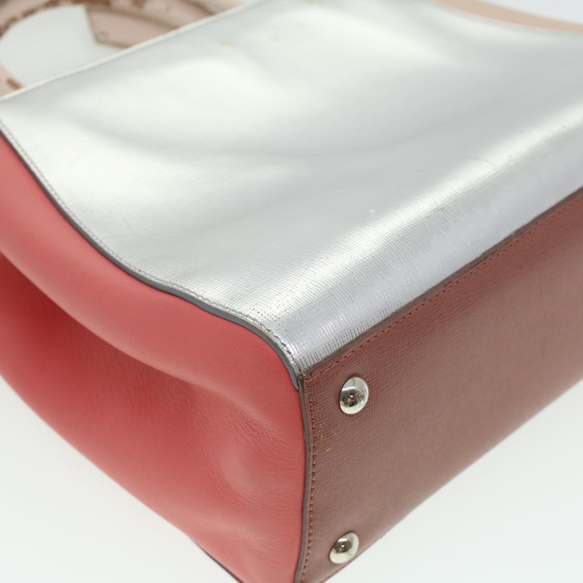 FENDI Hand Bag Leather Pink Silver beige