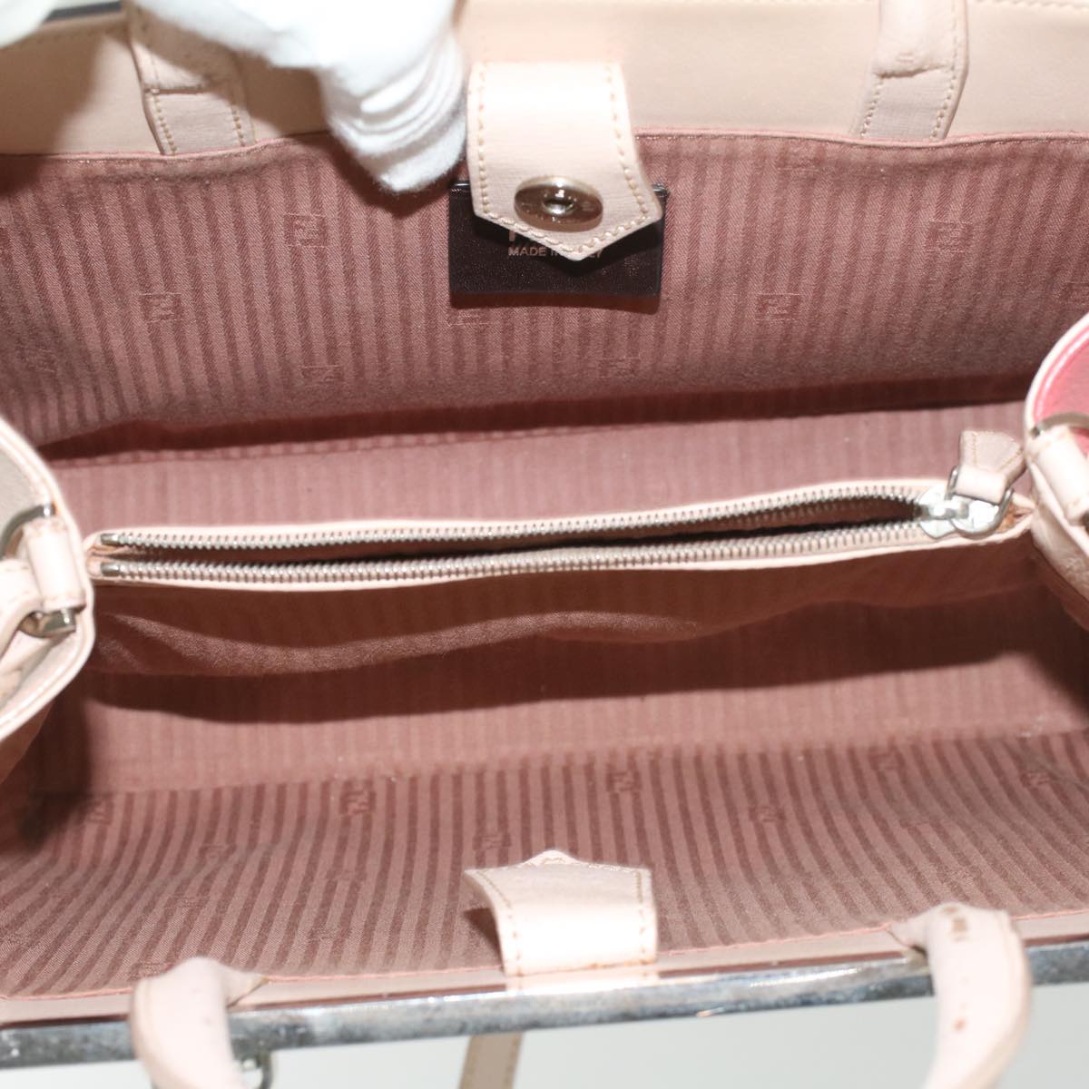 FENDI Hand Bag Leather Pink Silver beige