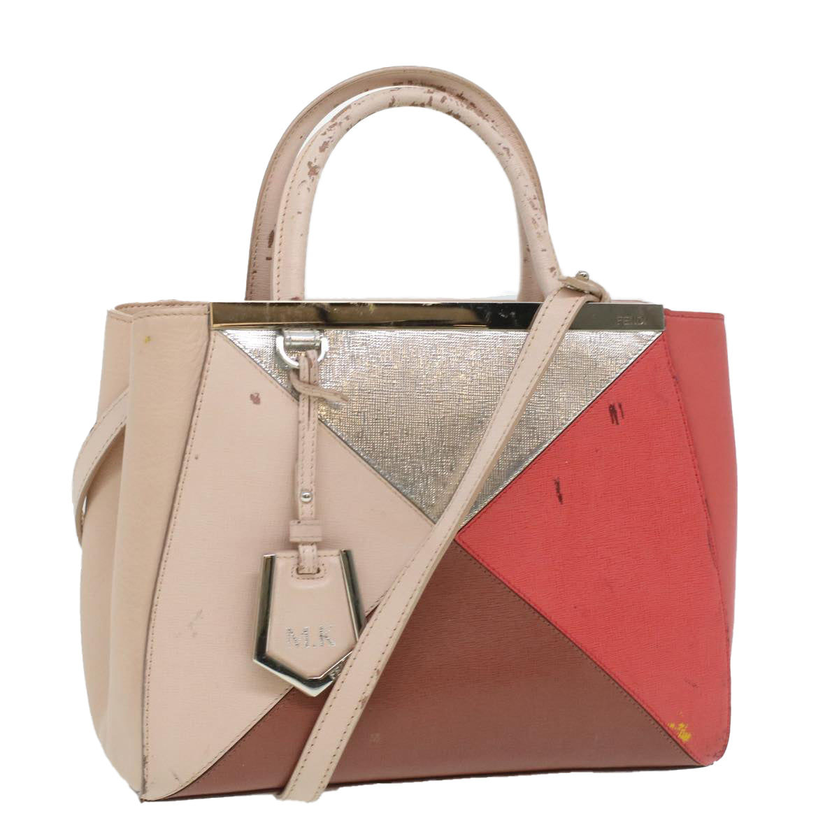 FENDI Hand Bag Leather Pink Silver beige