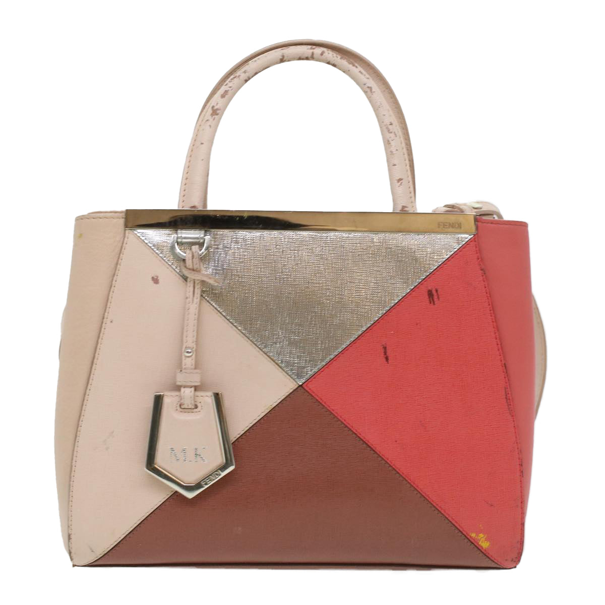 FENDI Hand Bag Leather Pink Silver beige