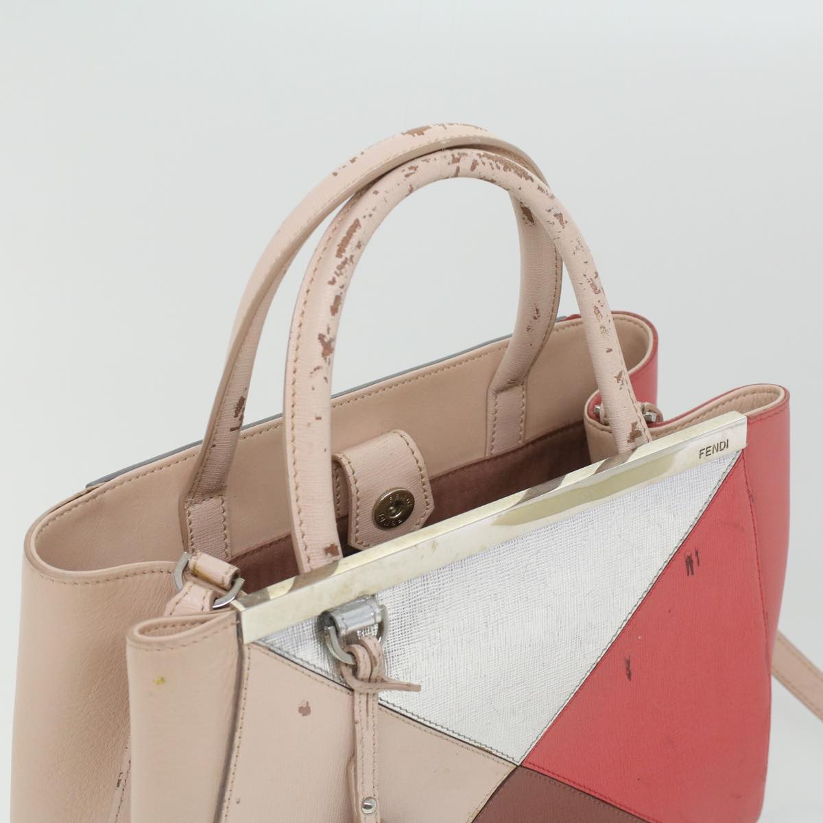 FENDI Hand Bag Leather Pink Silver beige