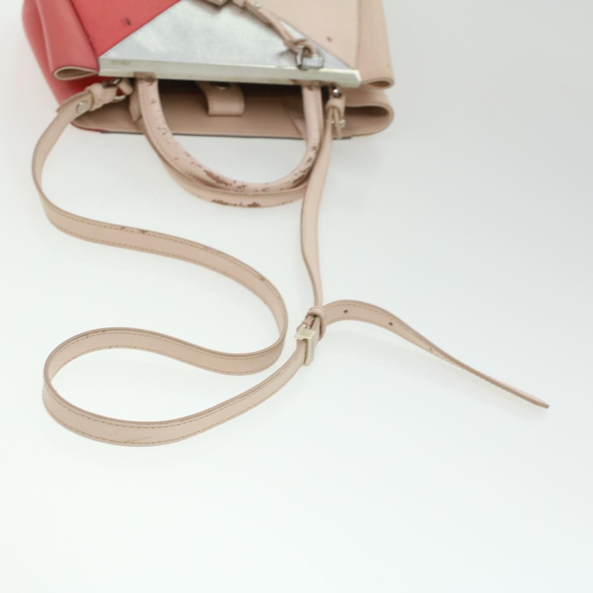 FENDI Hand Bag Leather Pink Silver beige