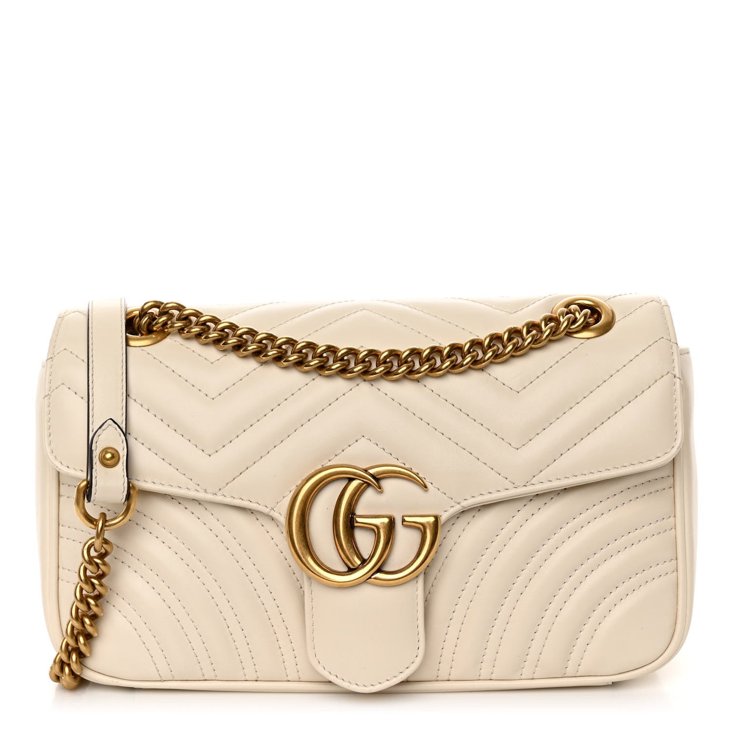 Gucci  Calfskin Matelasse Small GG Marmont Shoulder Bag White