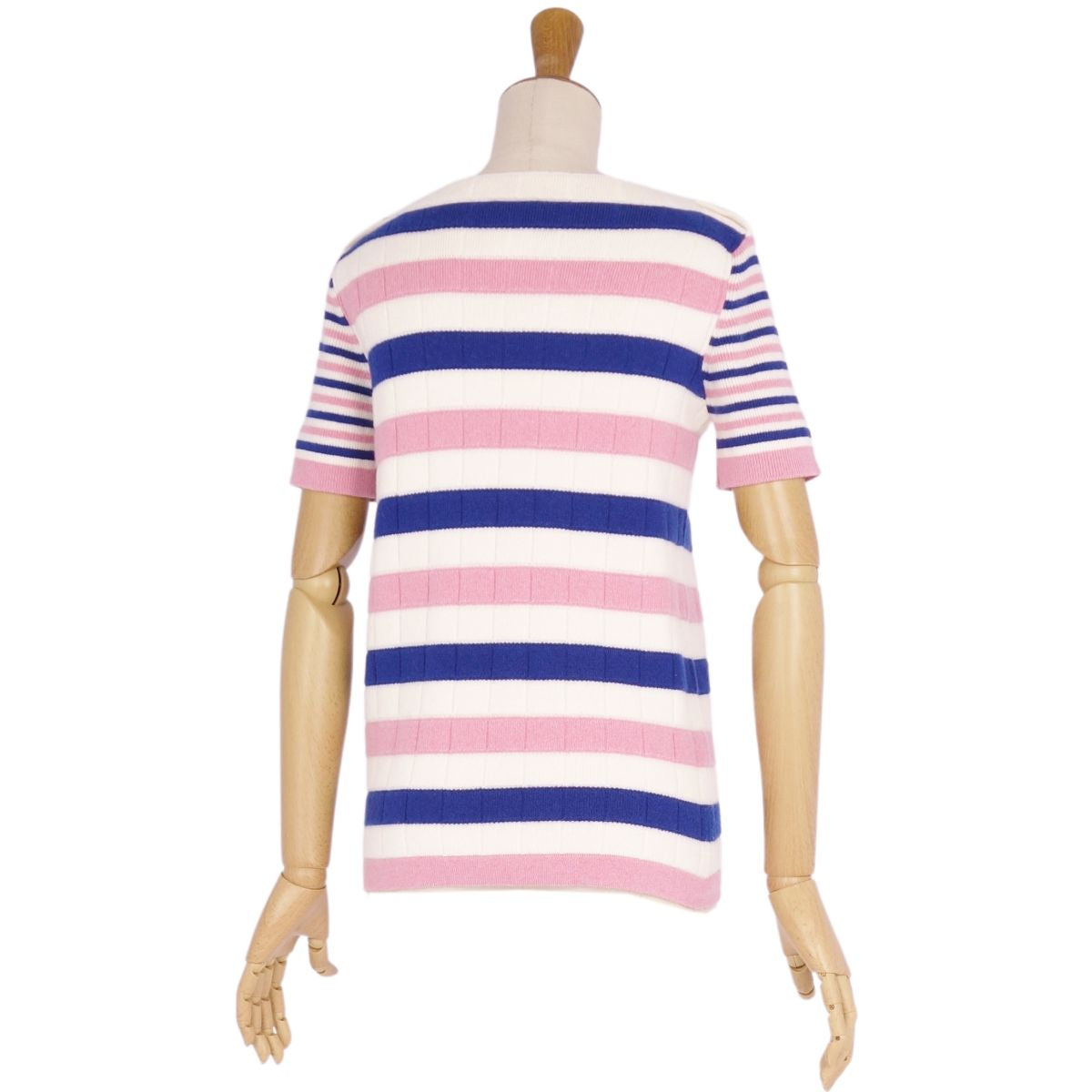 Chanel P45628   Short Sleeve Coco Button Border Shirt Cashmere Tops  34 (equivalent to S) Pink/Navy/Ivory