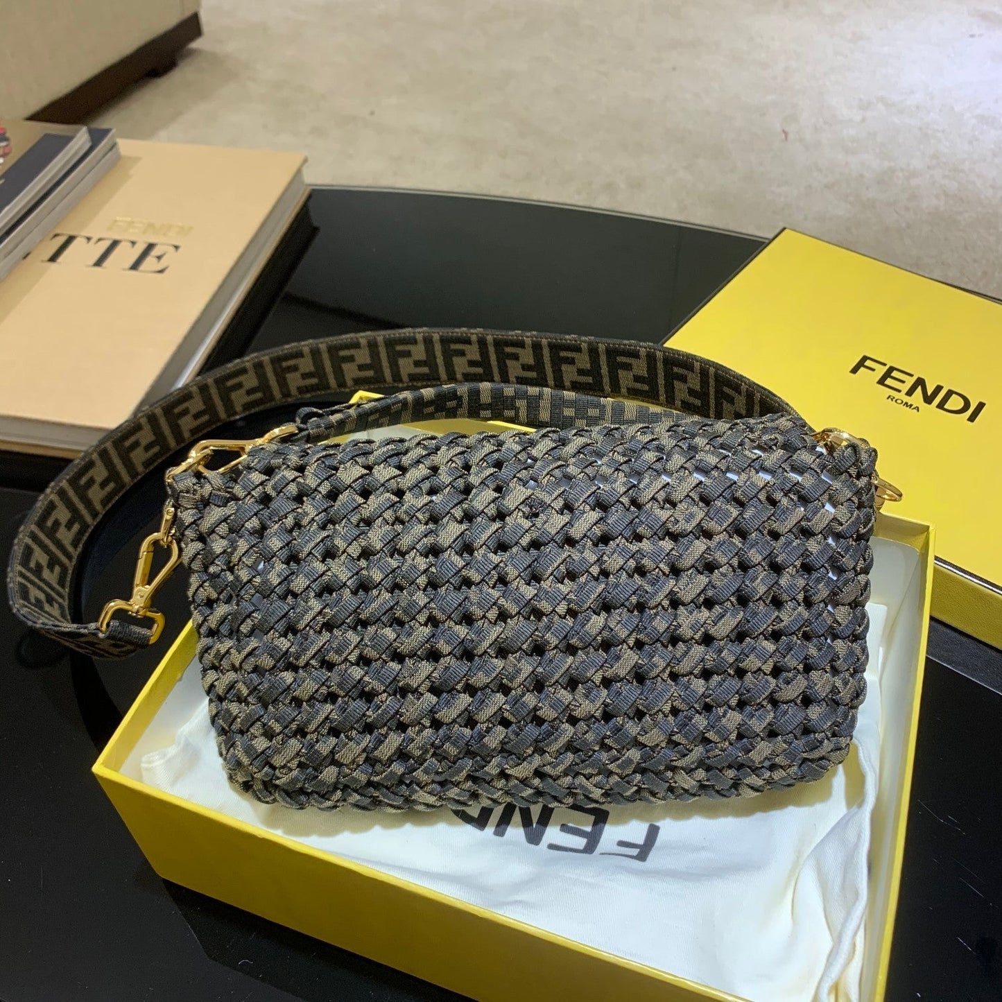 Fendi Baguette Jacquard Fabric Interlace  Bags