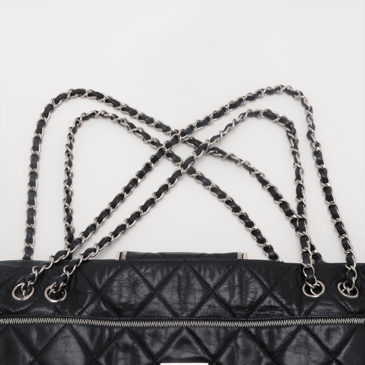 Chanel 2.55 Vintage  Tote Bag Black Silver G