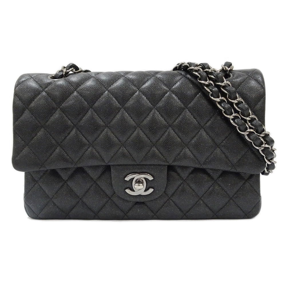 Chanel Matrasse 25 Classic Handbag W Flap Bag A01112 Black Silver  Green  S Caviar Skin Shoulder Bag