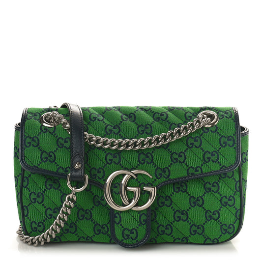 Gucci  Monogram Multicolor Matelasse Diagonal Small GG Marmont Shoulder Bag Green Blue