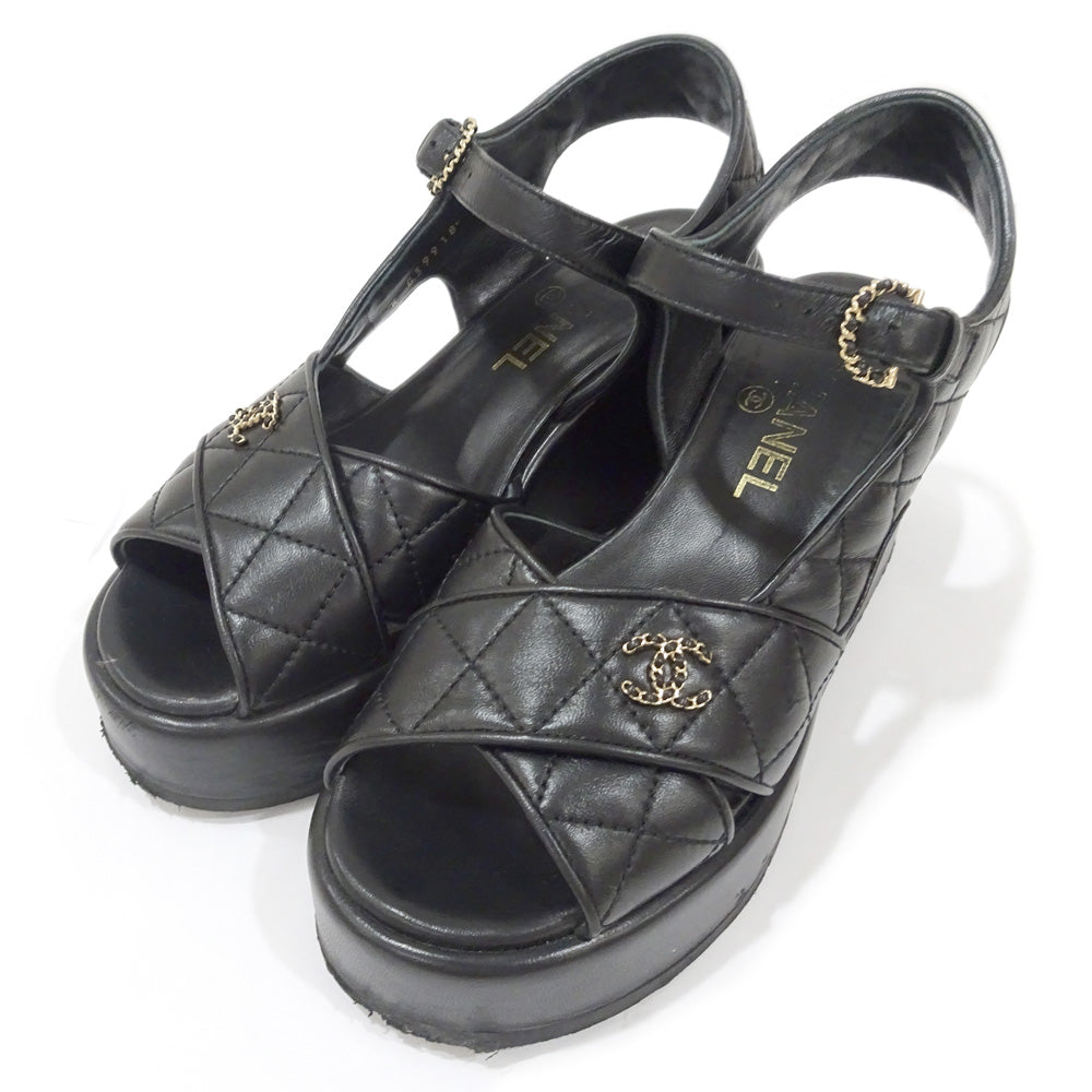 Chanel Sandals Coco Matrasse G39918 Leather Black Size 36C About 23.0cm Cocomark Shoes Shoes