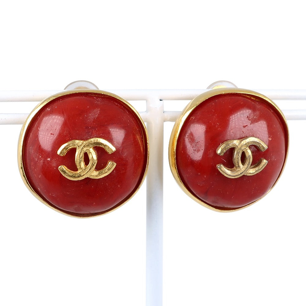 Chanel Chanel Coco Mark Earrings G  French Red 98P  17.2g Coco Mark  A-Rank Earrings