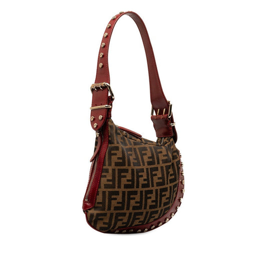 Fendi Zucca Stands Handbag One-Shoulder Bag Brown Red Canvas Leather  Fendi