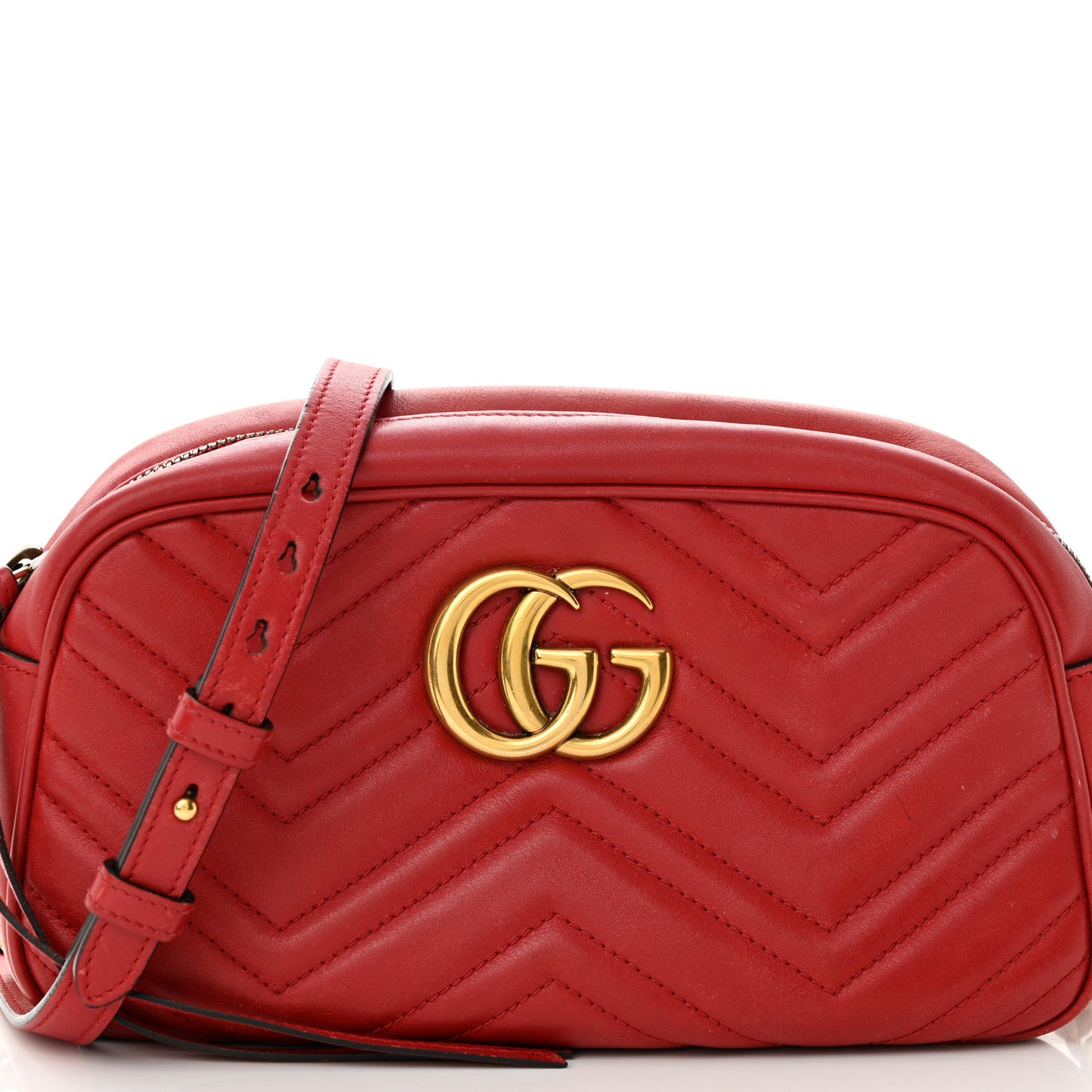 Gucci  Calfskin Matelasse Small GG Marmont Chain Shoulder Bag Hibiscus Red