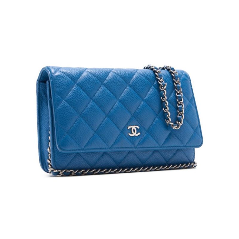 Chanel Matrasse Chain Wallet Caviar S Turquoise Blue Silver