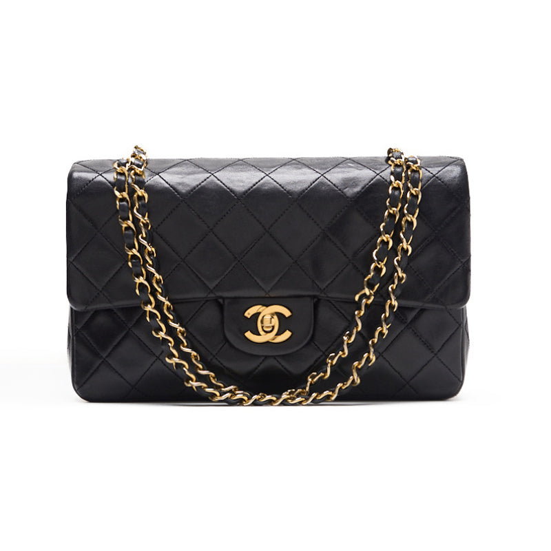 Chanel Matrasse Double Flap Chain Shoulder Bag Lambskin Black