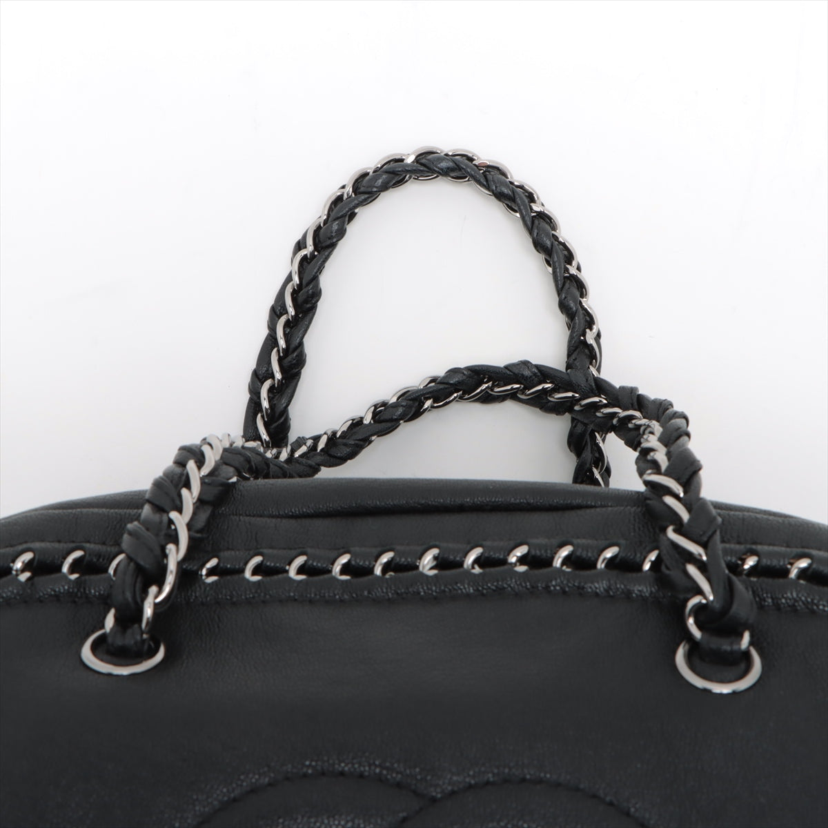 Chanel  Line Leather Boston Bag Black Silver G