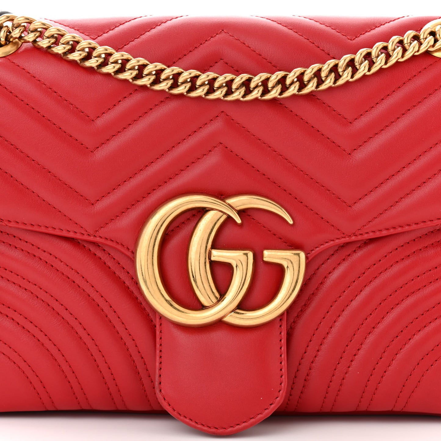 Gucci  Calfskin Matelasse Medium GG Marmont Shoulder Bag Hibiscus Red