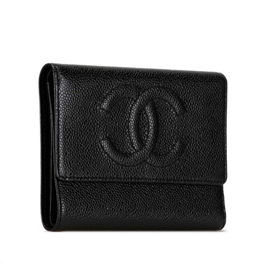 Chanel Coco Three Fold Wallet Black Caviar S  Chanel