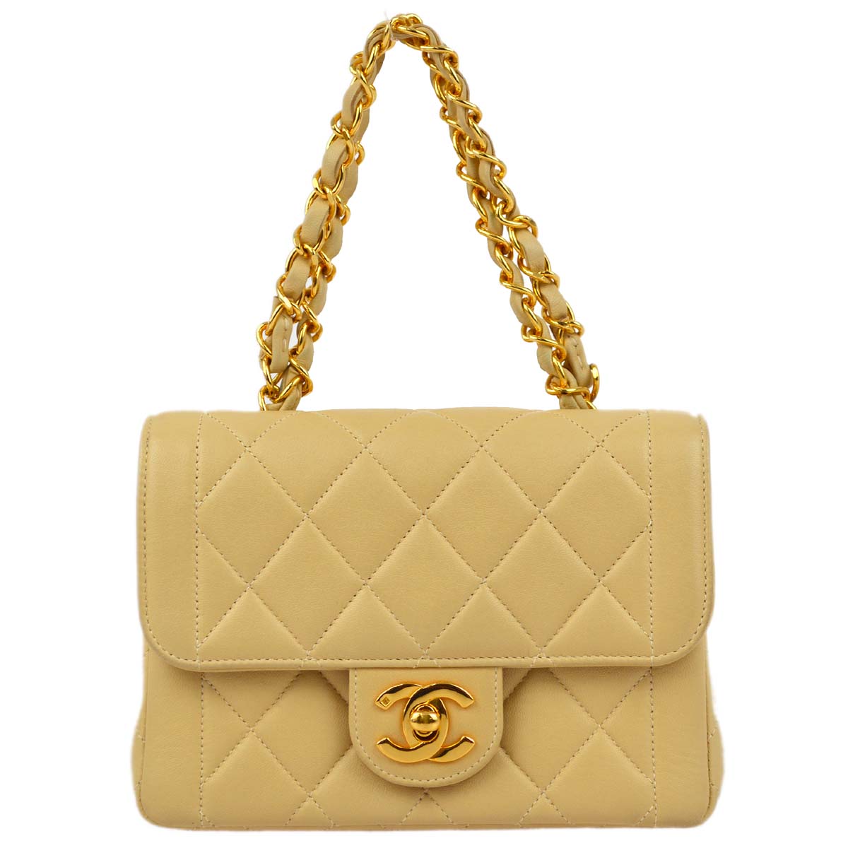 Chanel Beige Lambskin Mini Classic Square Flap Handbag 17