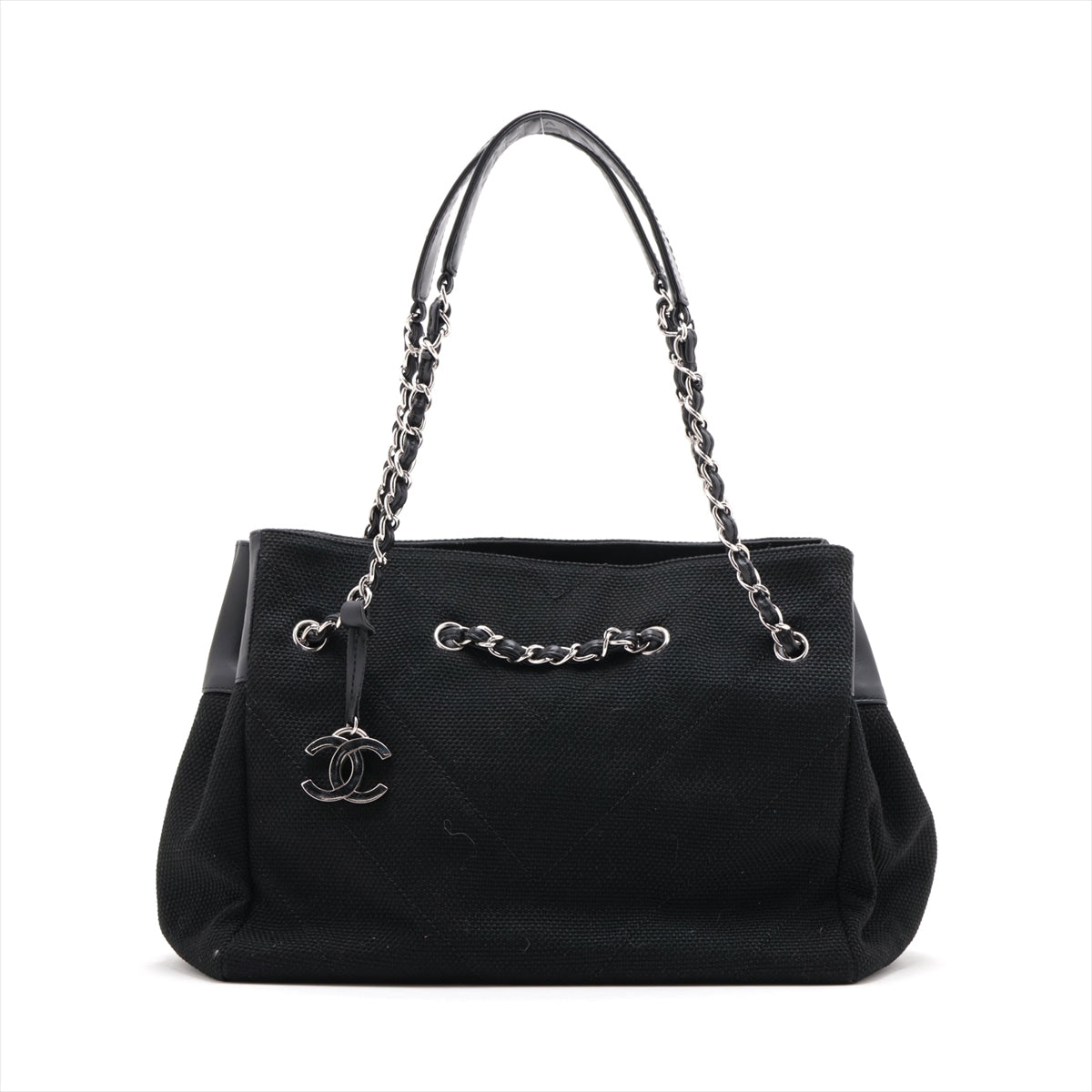 Chanel V Stitch  X Canvas Tote Bag Black Silver G  11th