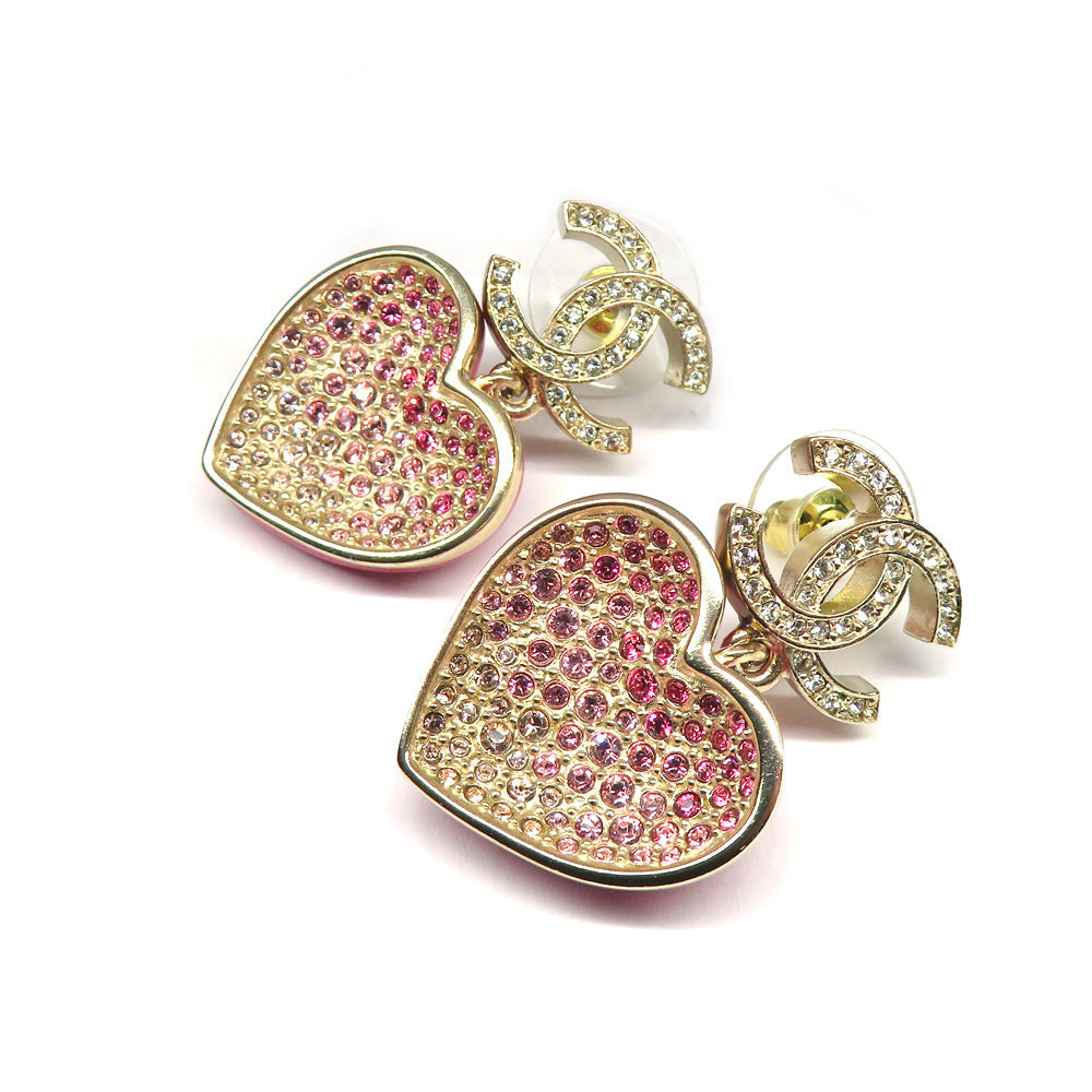 Chanel Stud_Earrings Heart Motif Stone Pink  G C23P 1 vs  Jewelry Accessories Fine Art Washed