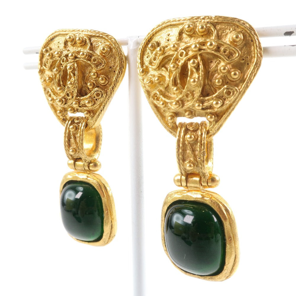 CHANEL Earring Green Stone Vintage G  Gold 94A  32.2g  A-Rank Earring A-Rank Earring