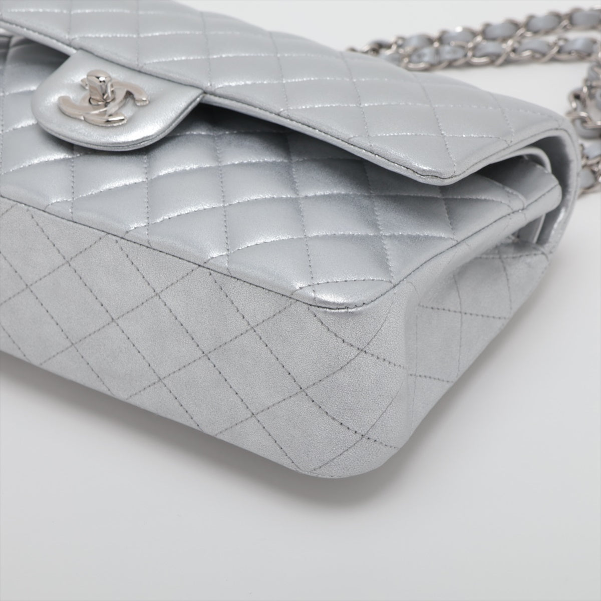 Chanel Matrasse 25  Double Flap Double Chain Bag Silver Silver  A01112