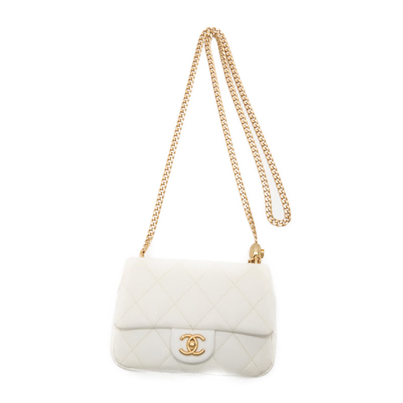 CHANEL 【CHANEL】MINI TRASSE Turnlock Chain Shoulder Caviar S White  Shoulder Bag Mini Shoulder Bag  Bag Hybrid 【 Ship】