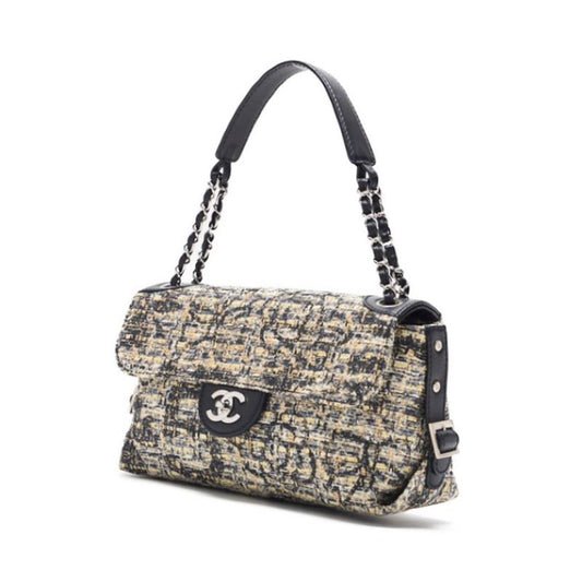 Chanel Camelia Turnrock Chain Shooter Tweed Black  Multicolor (Silver G ) Shooter Bag  Shooter Bag Lady Hybrid 【 Ship】【SS】 escence Online