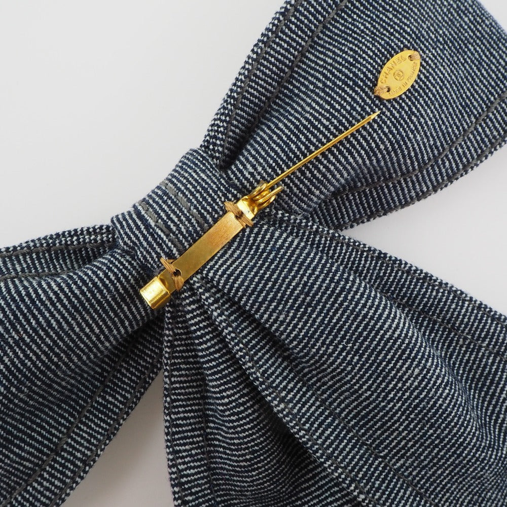 Chanel CHANEL Brooch Ribbon Cotton Denim French Made Blue  24g  A+ Ranked Laminated