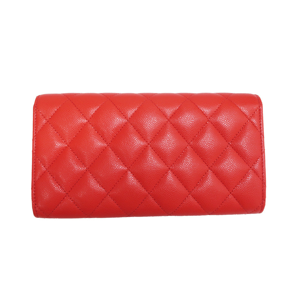 CHANEL Classic Long Flap  Long Wallet Orange S Caviar Coco Mark CC A80758