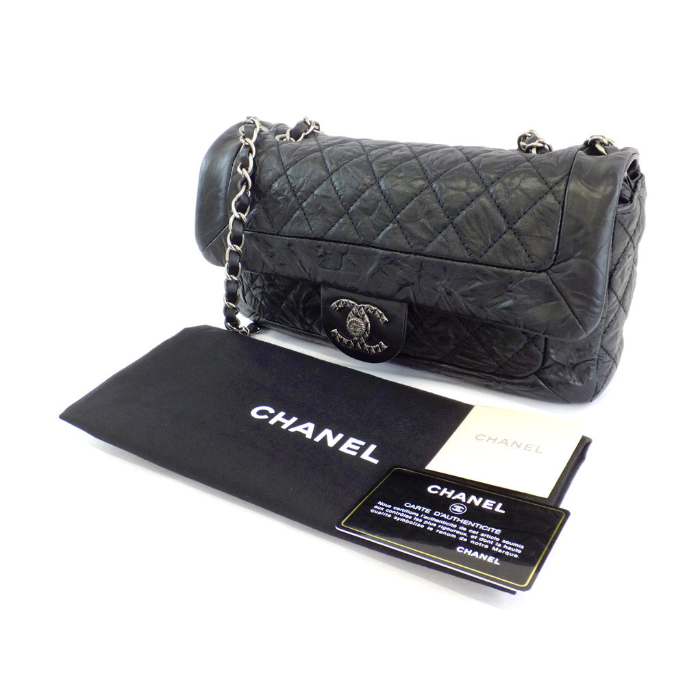 CHANEL Chanel Matrasse W Chain Flap Shoulder Bag Vintage  Processing Black Metal  Red Background