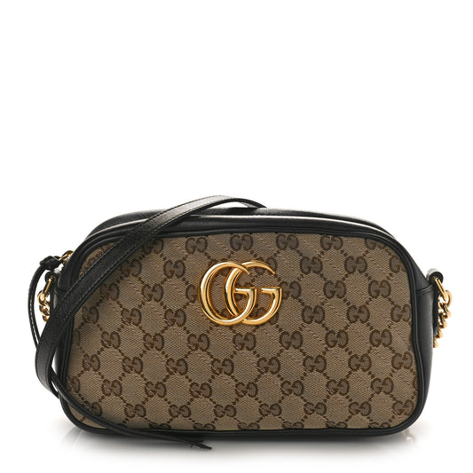 Gucci  Monogram Matelasse Diagonal Small GG Marmont Chain Shoulder Bag Beige Black