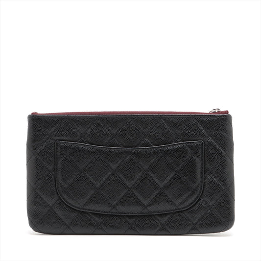 Chanel Matrasse Caviar S Clutch Bag Black Silver G