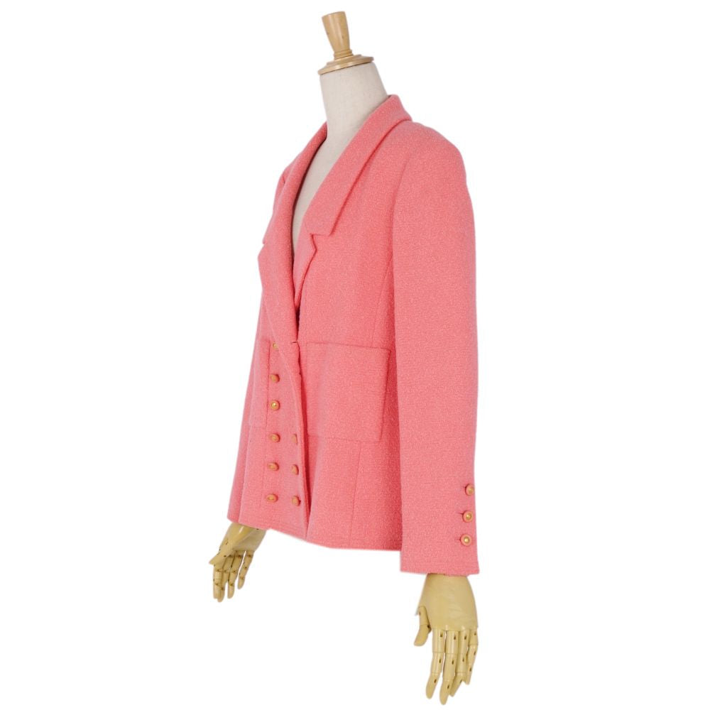 Vint Chanel Jacket 96C Double Brest Wool Tweed Coco Button   French Made 42 (L Equivalent) Pink -Two-Two-Two-Two-Two-Two-Two-Two-Two