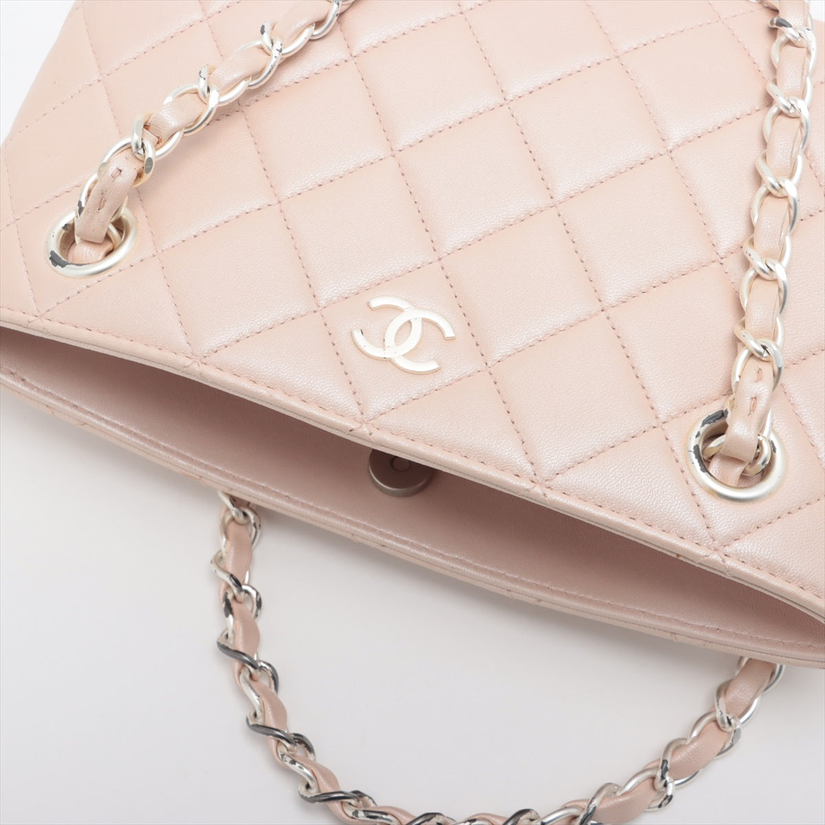 Chanel Matrasse Leather Chain Handbag Pink Silver G  6th